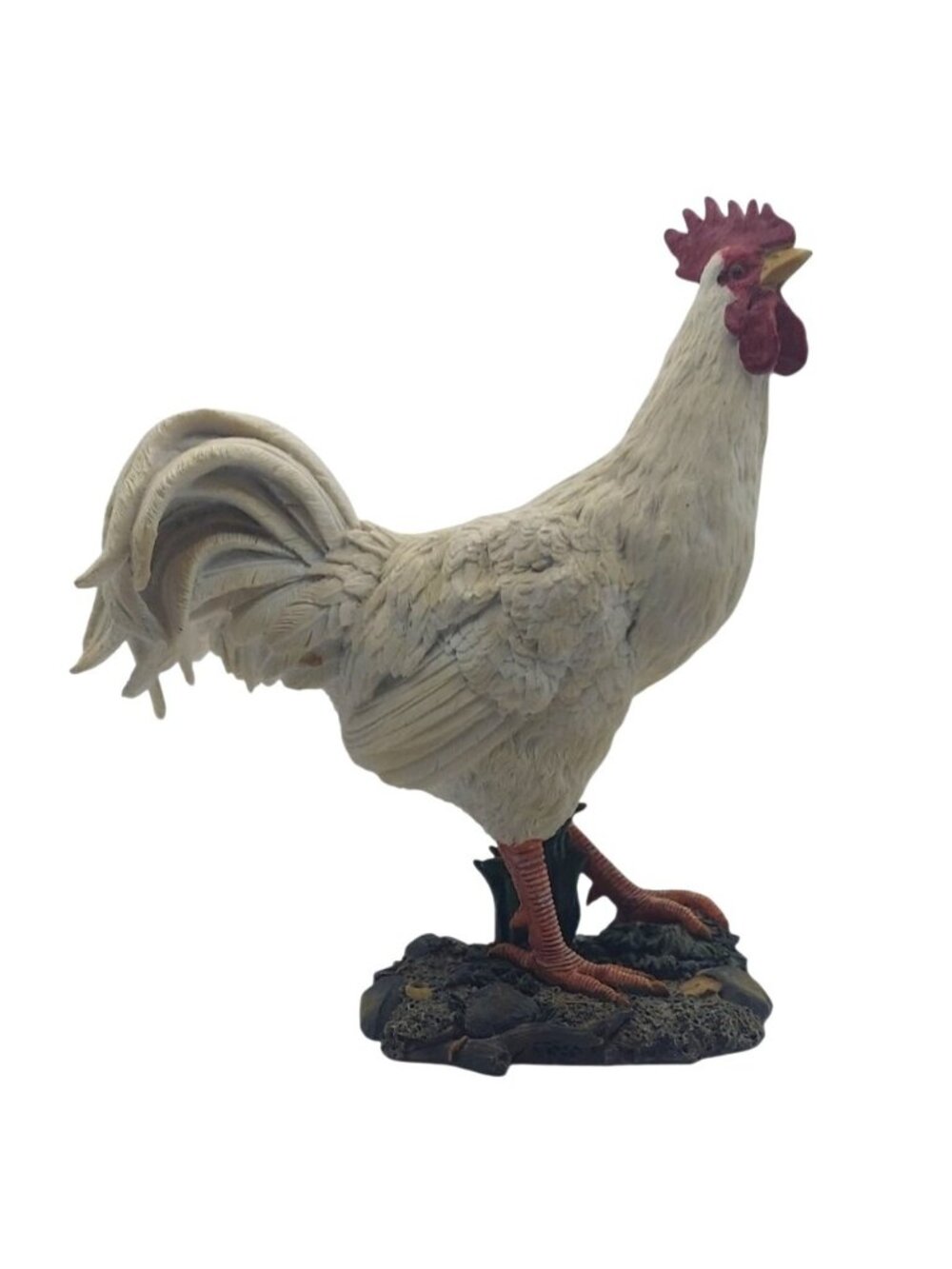 White Rooster Resin Figurine 9" Hand Painted Herco Chicken Farmhouse Collectible